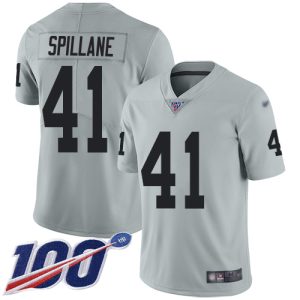 raiders #41 robert spillane silver men's stitched nfl limited inverted legend 100th season customized jersey