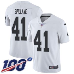 wholesale Raiders #41 Robert Spillane White Men's Stitched NFL 100th Season Vapor Limited Jersey