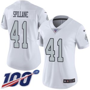 Raiders #41 Robert Spillane White Women's Stitched NFL Limited Rush 100th Season Jersey