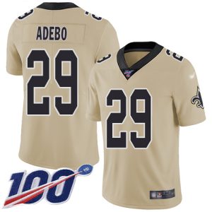 saints #29 paulson adebo gold men's stitched nfl limited inverted legend 100th season customized jersey