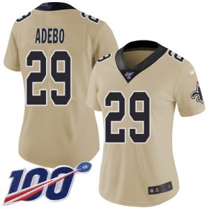 saints #29 paulson adebo gold women's stitched nfl limited inverted legend 100th season elite jersey