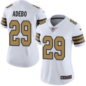 saints #29 paulson adebo white women's stitched nfl limited rush cheap jersey