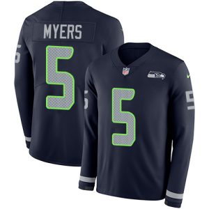 Seahawks #5 Jason Myers Steel Blue Team Color Men's Stitched NFL Limited Therma Long Sleeve Jersey