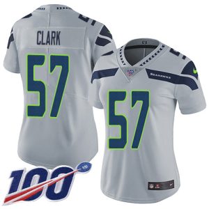 cheap Seahawks #57 Frank Clark Grey Alternate Women's Stitched NFL 100th Season Vapor Untouchable Limited Jersey