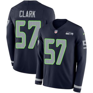 authentic Seahawks #57 Frank Clark Steel Blue Team Color Men's Stitched NFL Limited Therma Long Sleeve Jersey