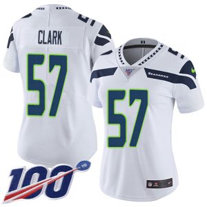 Seahawks #57 Frank Clark White Women's Stitched NFL 100th Season Vapor Limited Jersey