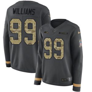 seahawks #99 leonard williams anthracite salute to service women's stitched nfl limited therma long sleeve elite jersey