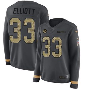 cheap Steelers #33 Jalen Elliott Anthracite Salute to Service Women's Stitched NFL Limited Therma Long Sleeve Jersey