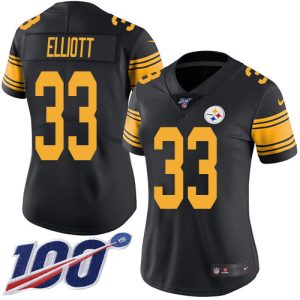 steelers #33 jalen elliott black women's stitched nfl limited rush 100th season personalized jersey