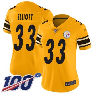 steelers #33 jalen elliott gold women's stitched nfl limited inverted legend 100th season replica jersey