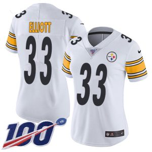 Steelers #33 Jalen Elliott White Women's Stitched NFL 100th Season Vapor Untouchable Limited Jersey