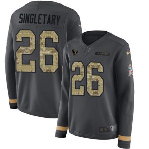 elite Texans #26 Devin Singletary Anthracite Salute to Service Women's Stitched NFL Limited Therma Long Sleeve Jersey