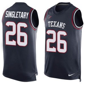 texans #26 devin singletary navy blue team color men's stitched nfl limited tank top wholesale jersey