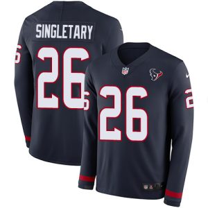 texans #26 devin singletary navy blue team color men's stitched nfl limited therma long sleeve elite jersey