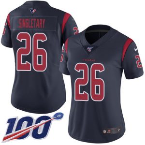 personalized Texans #26 Devin Singletary Navy Blue Women's Stitched NFL Limited Rush 100th Season Jersey