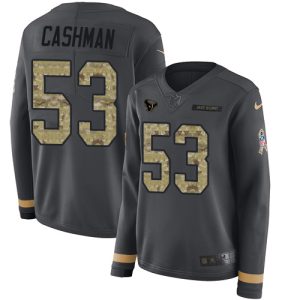 Texans #53 Blake Cashman Anthracite Salute to Service Women's Stitched NFL Limited Therma Long Sleeve Jersey