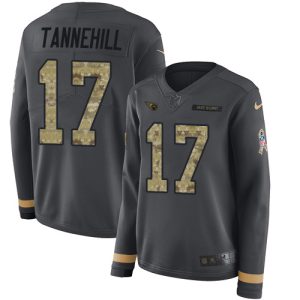 Titans #17 Ryan Tannehill Anthracite Salute to Service Women's Stitched NFL Limited Therma Long Sleeve Jersey