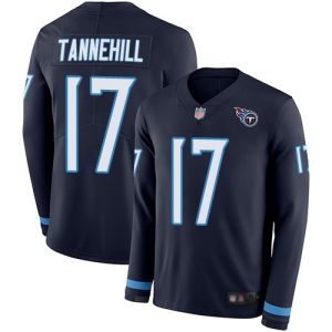 Titans #17 Ryan Tannehill Navy Blue Team Color Youth Stitched NFL Limited Therma Long Sleeve Jersey