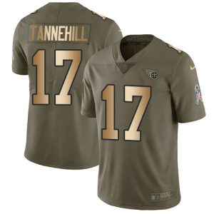 authentic Titans #17 Ryan Tannehill Olive/Gold Men's Stitched NFL Limited 2017 Salute To Service Jersey