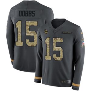 replica Vikings #15 Josh Dobbs Anthracite Salute to Service Men's Stitched NFL Limited Therma Long Sleeve Jersey