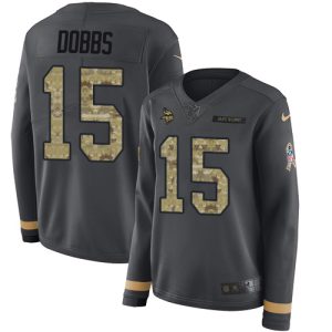 Vikings #15 Josh Dobbs Anthracite Salute to Service Women's Stitched NFL Limited Therma Long Sleeve Jersey