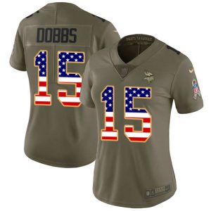 Vikings #15 Josh Dobbs Olive/USA Flag Women's Stitched NFL Limited 2017 Salute To Service Jersey