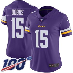 vikings #15 josh dobbs purple team color women's stitched nfl 100th season vapor untouchable limited customized jersey