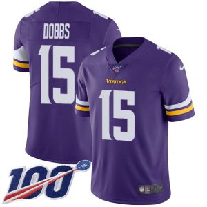 vikings #15 josh dobbs purple team color youth stitched nfl 100th season vapor untouchable limited wholesale jersey