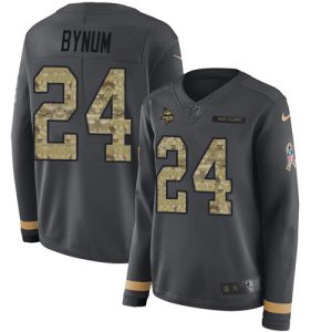 Vikings #24 Camryn Bynum Anthracite Salute to Service Women's Stitched NFL Limited Therma Long Sleeve Jersey