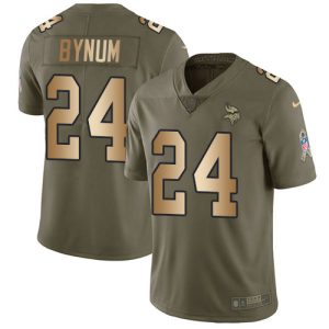 authentic Vikings #24 Camryn Bynum Olive/Gold Men's Stitched NFL Limited 2017 Salute To Service Jersey