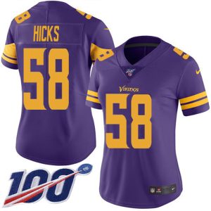 Vikings #58 Jordan Hicks Purple Women's Stitched NFL Limited Rush 100th Season Jersey