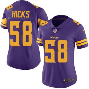 vikings #58 jordan hicks purple women's stitched nfl limited rush replica jersey