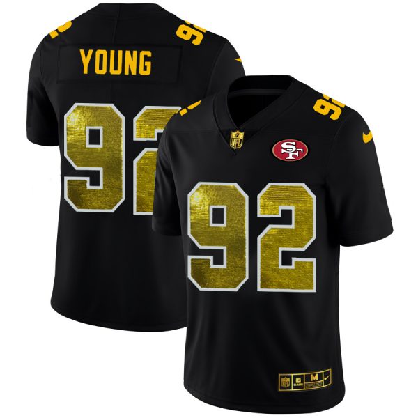 customized San Francisco 49ers #92 Chase Young Men's Black Golden Sequin Vapor Limited NFL Jersey