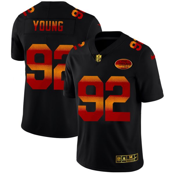 san francisco 49ers #92 chase young men's black red orange stripe vapor limited nfl wholesale jersey