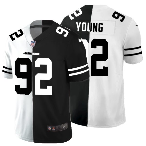 san francisco 49ers #92 chase young men's black v white peace split vapor untouchable limited nfl limited jersey