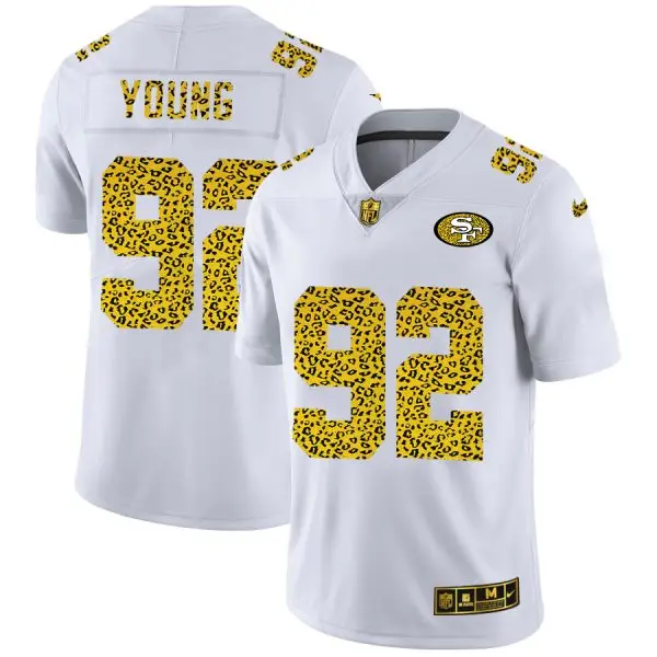 san francisco 49ers #92 chase young men's flocked leopard print vapor limited nfl limited jersey white