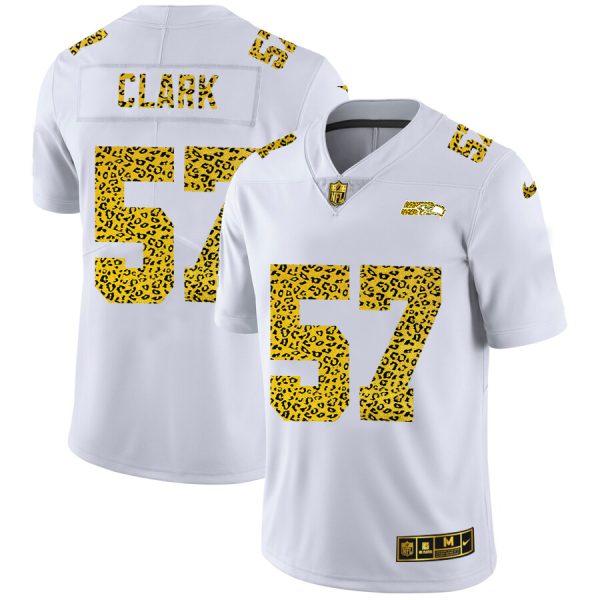 seattle seahawks elite jersey #57 frank clark men's flocked leopard print vapor limited nfl elite jersey white