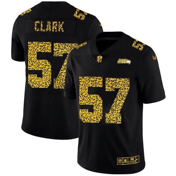 cheap Seattle Seahawks Jersey #57 Frank Clark Men's Leopard Print Fashion Vapor Limited NFL Jersey Black