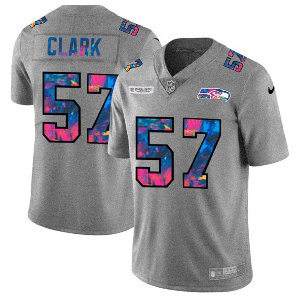 Seattle Seahawks Jersey #57 Frank Clark Men's Multi-Color 2020 NFL Crucial Catch NFL Jersey Greyheather