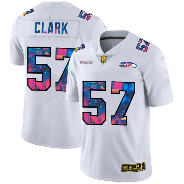 custom Seattle Seahawks Jersey #57 Frank Clark Men's White Multi-Color 2020 NFL Crucial Catch Limited NFL Jersey