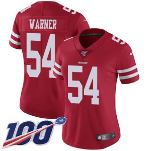 replica 49ers #54 Fred Warner Red Team Color Women's Stitched NFL 100th Season Vapor Limited Jersey