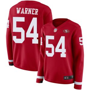 personalized 49ers #54 Fred Warner Red Team Color Women's Stitched NFL Limited Therma Long Sleeve Jersey