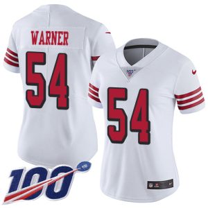 personalized 49ers #54 Fred Warner White Rush Women's Stitched NFL Limited 100th Season Jersey