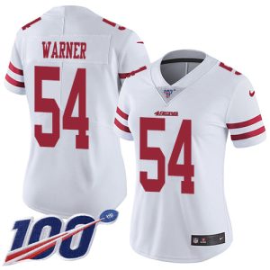 cheap 49ers #54 Fred Warner White Women's Stitched NFL 100th Season Vapor Limited Jersey