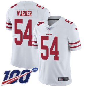 wholesale 49ers #54 Fred Warner White Youth Stitched NFL 100th Season Vapor Limited Jersey