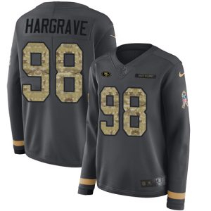 49ers #98 Javon Hargrave Anthracite Salute to Service Women's Stitched NFL Limited Therma Long Sleeve Jersey