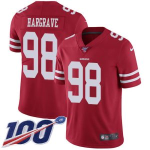 49ers #98 javon hargrave red team color men's stitched nfl 100th season vapor limited wholesale jersey