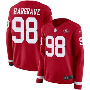 49ers #98 Javon Hargrave Red Team Color Women's Stitched NFL Limited Therma Long Sleeve Jersey