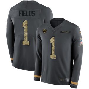 bears #1 justin fields anthracite salute to service men's stitched nfl limited therma long sleeve cheap jersey