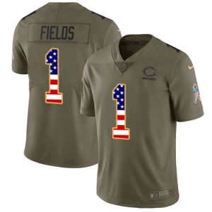 Bears #1 Justin Fields Olive/USA Flag Men's Stitched NFL Limited 2017 Salute To Service Jersey